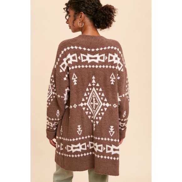 SOLD OUT Taupe Tribal Knit Soft Western Popcorn Textured Button Up Cardigan - Picture 3 of 6